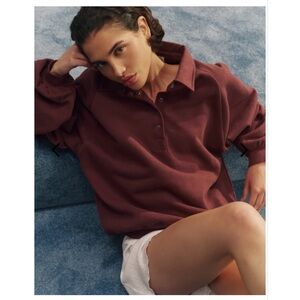 Adanola Slouchy oversized Button Up Sweatshirt Burgundy XL NWT